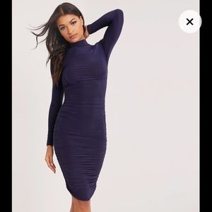 PLT NAVY SLINKY RUCHED DRESS